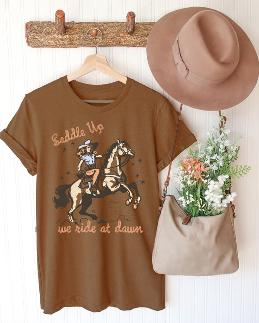 We Ride at Dawn Graphic Tee - Vintage Brown