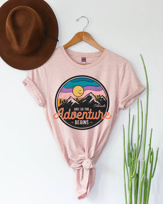 And So the Adventure Begins Colorado Graphic Tee - Peach