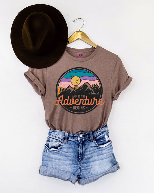 And So the Adventure Begins Colorado Graphic Tee - Heather Brown