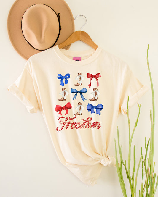 Bows, Boots, & Freedom Graphic Tee - Vintage White