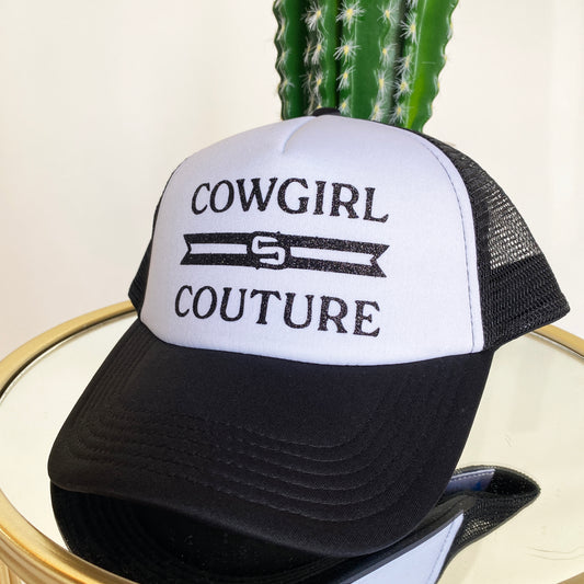 Cowgirl Couture Trucker Hat by Ali Dee - Black and White