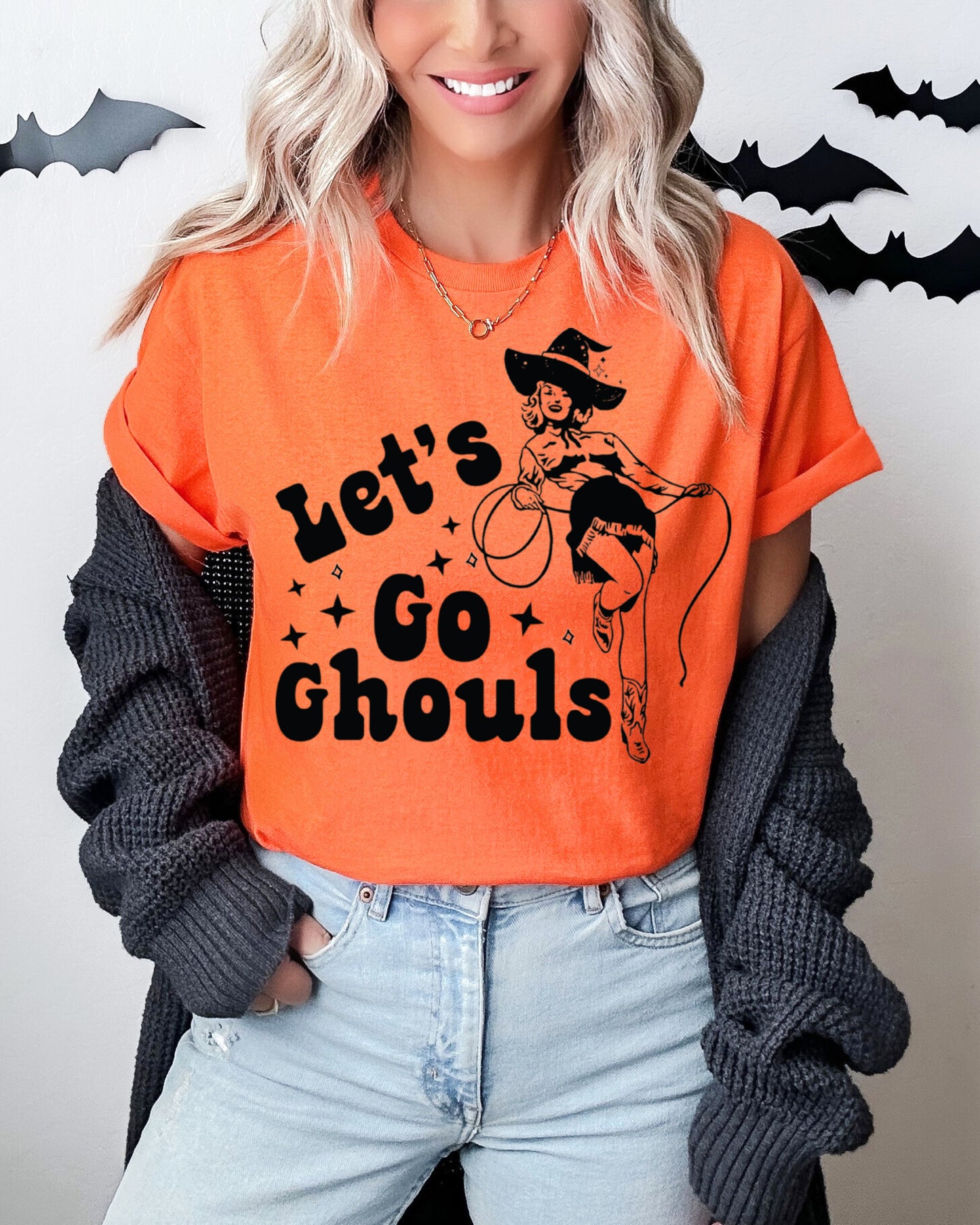 Let's Go Ghouls Halloween Graphic Tee - Heather Orange