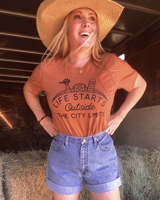 Life Starts Outside the City Limits Western Graphic Tee - Heather Autumn