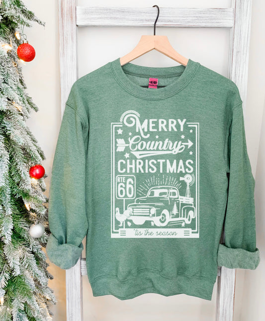 Merry Country Christmas Western Graphic Sweatshirt - Heather Sport Green Sweatshirt