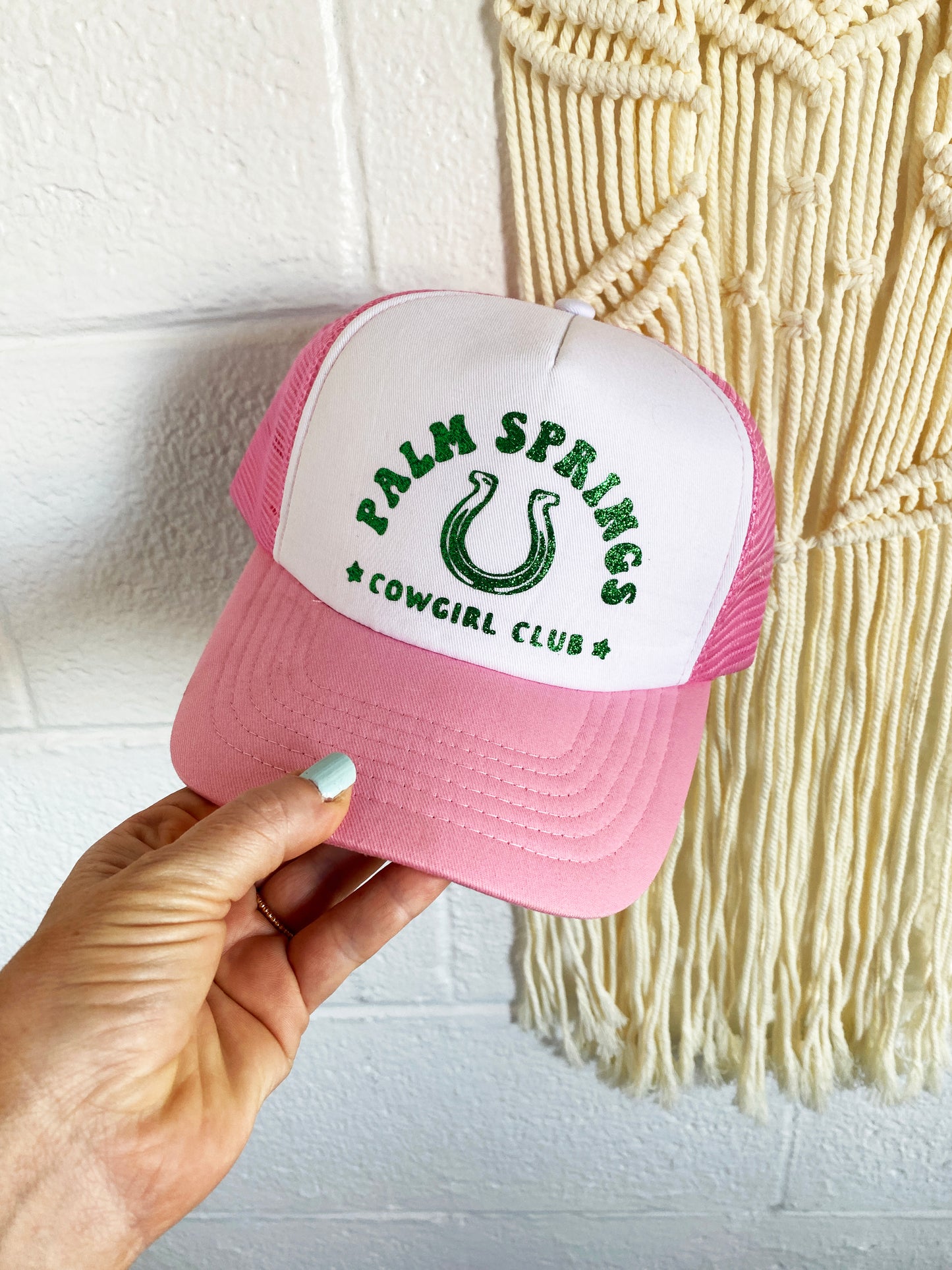Palm Springs Cowgirl Club Trucker Hat by Ali Dee - Pink and White