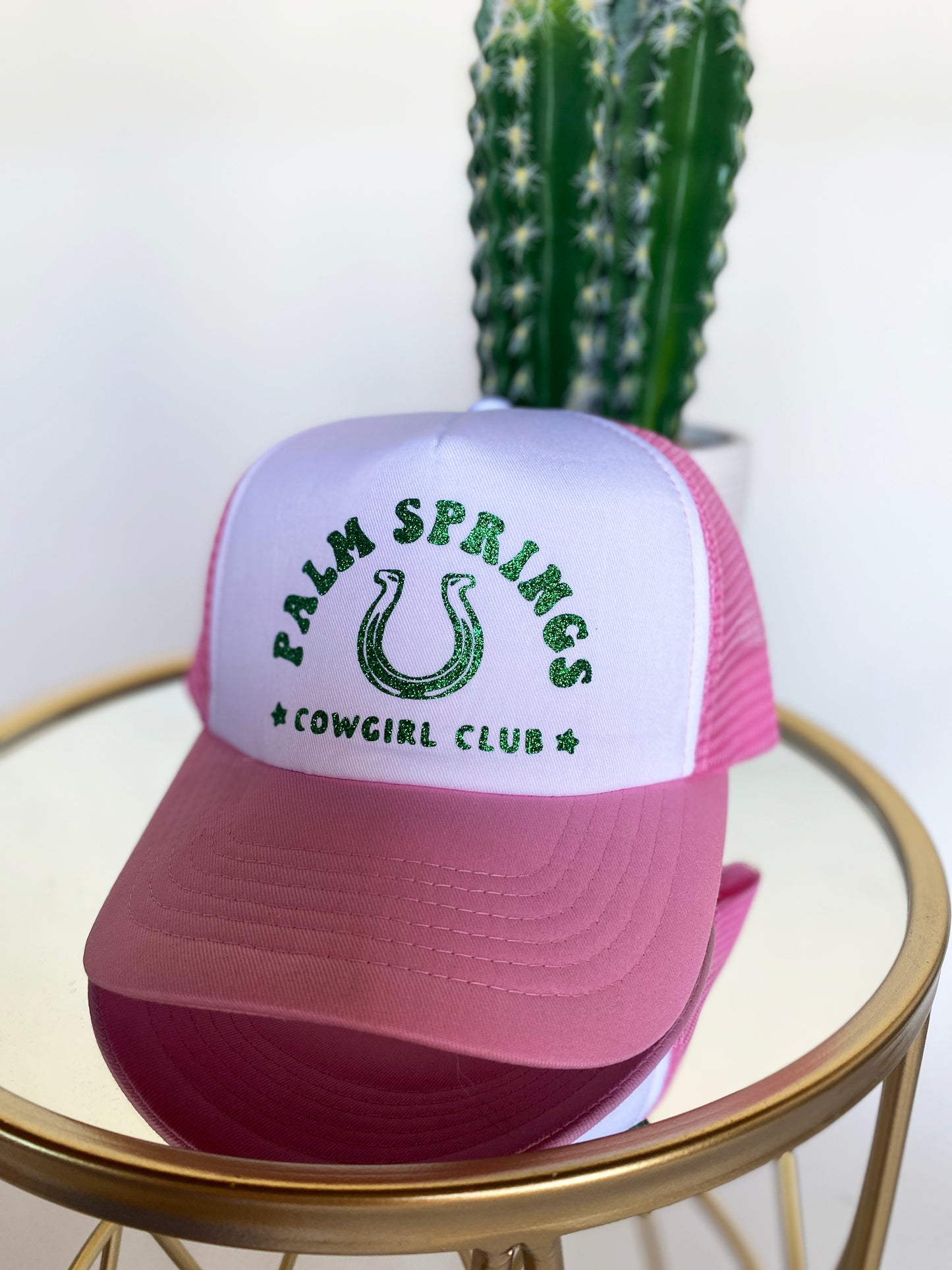 Palm Springs Cowgirl Club Trucker Hat by Ali Dee - Pink and White