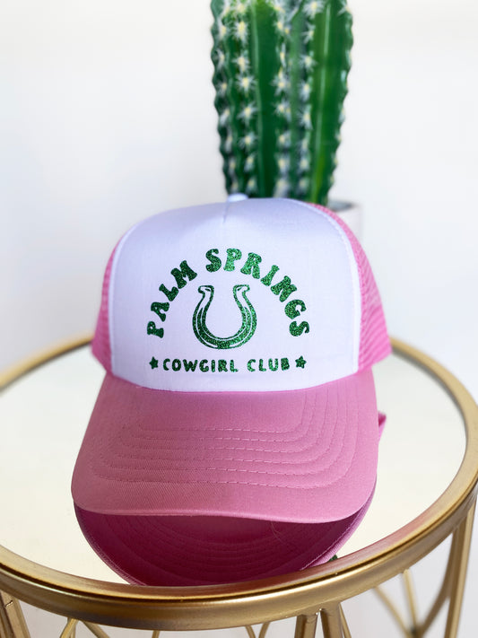 Palm Springs Cowgirl Club Trucker Hat by Ali Dee - Pink and White