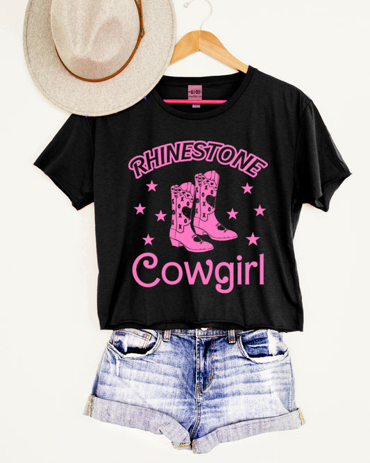 Rhinestone Cowgirl Western Graphic Crop Tee - Cropped Black