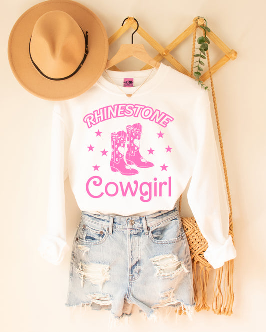 Rhinestone Cowgirl Western Graphic Sweatshirt - White Sweatshirt
