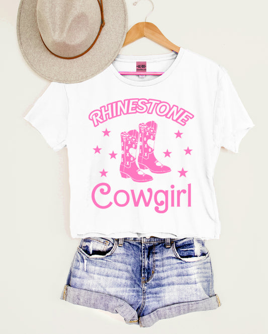 Rhinestone Cowgirl Western Graphic Crop Tee - Cropped White