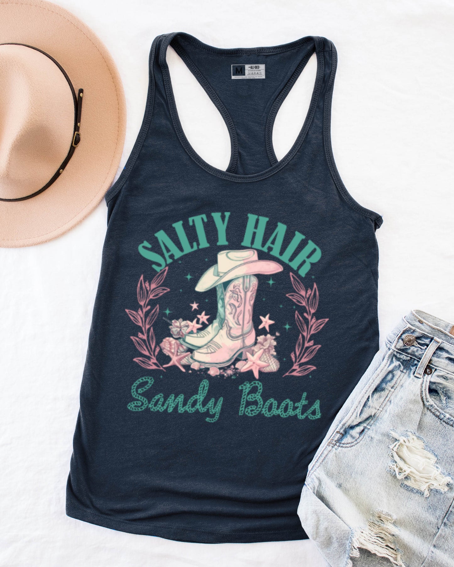 Salty Hair Sandy Boots Graphic Tank - Indigo