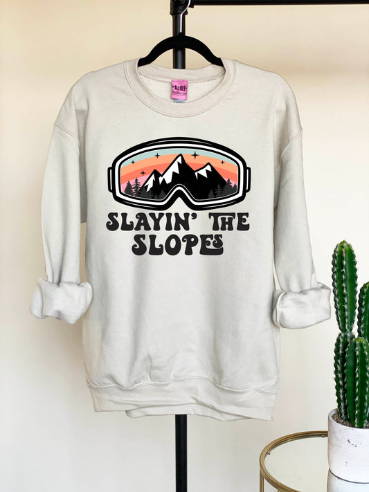 Slayin the Slopes Graphic Sweatshirt - Sand