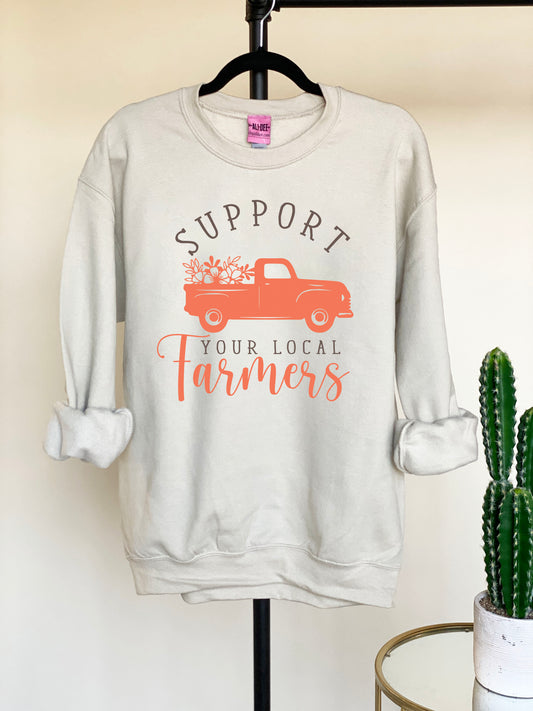 Support Your Local Farmers Graphic Sweatshirt - Sand