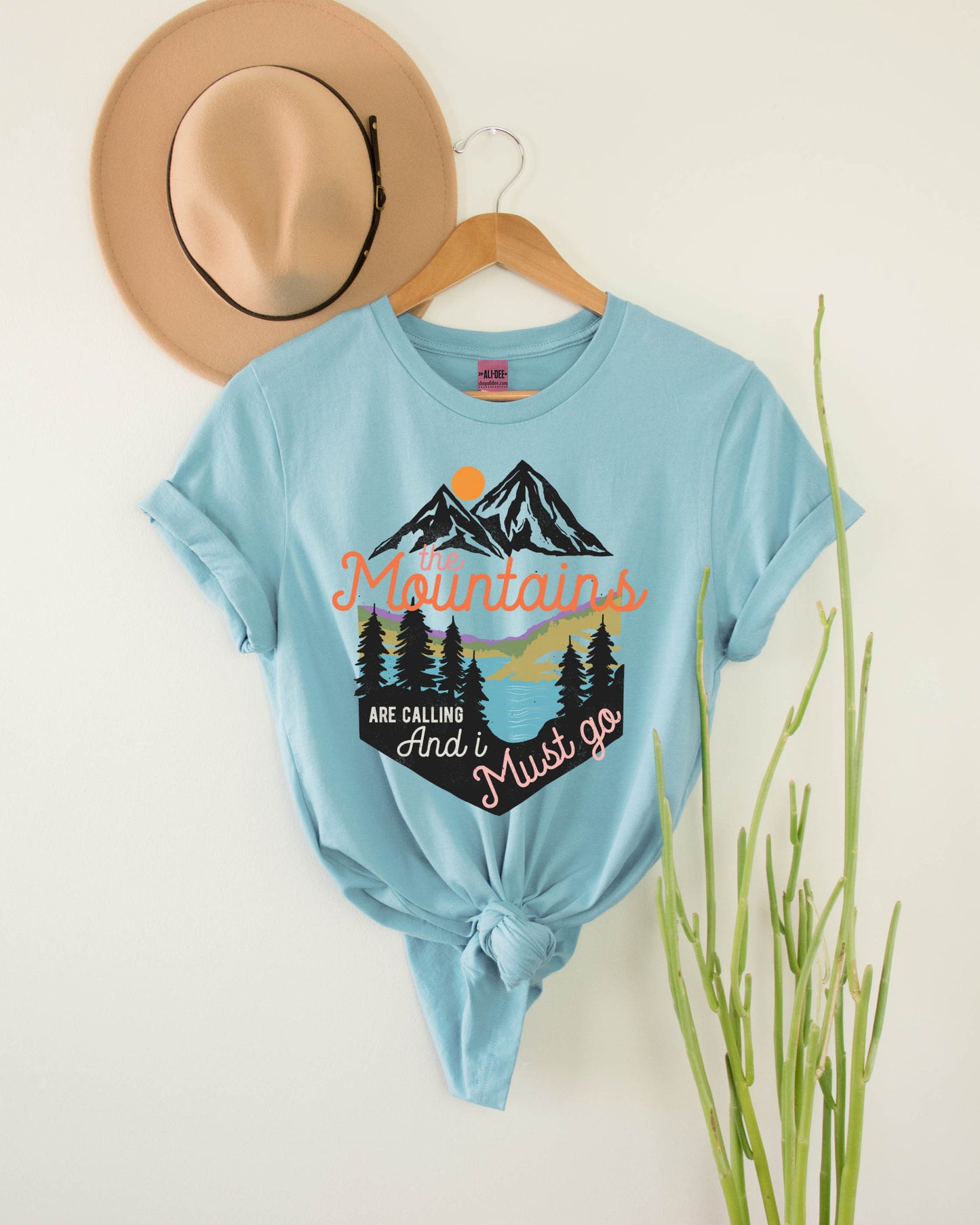 The Mountains Are Calling Graphic Tee - Light Blue