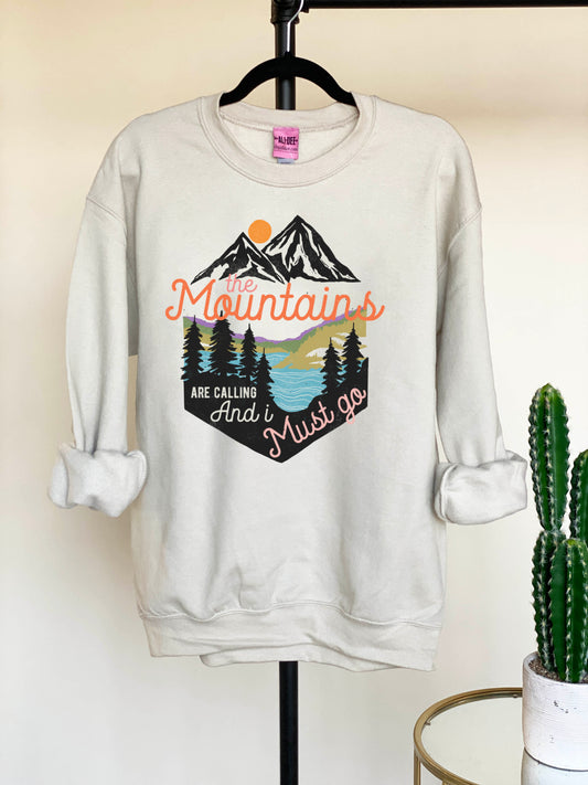 The Mountains Are Calling Graphic Sweatshirt - Sand