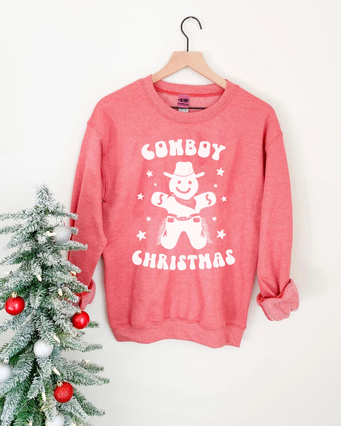 Cowboy Christmas Western Graphic Sweatshirt - Heather Sport Red