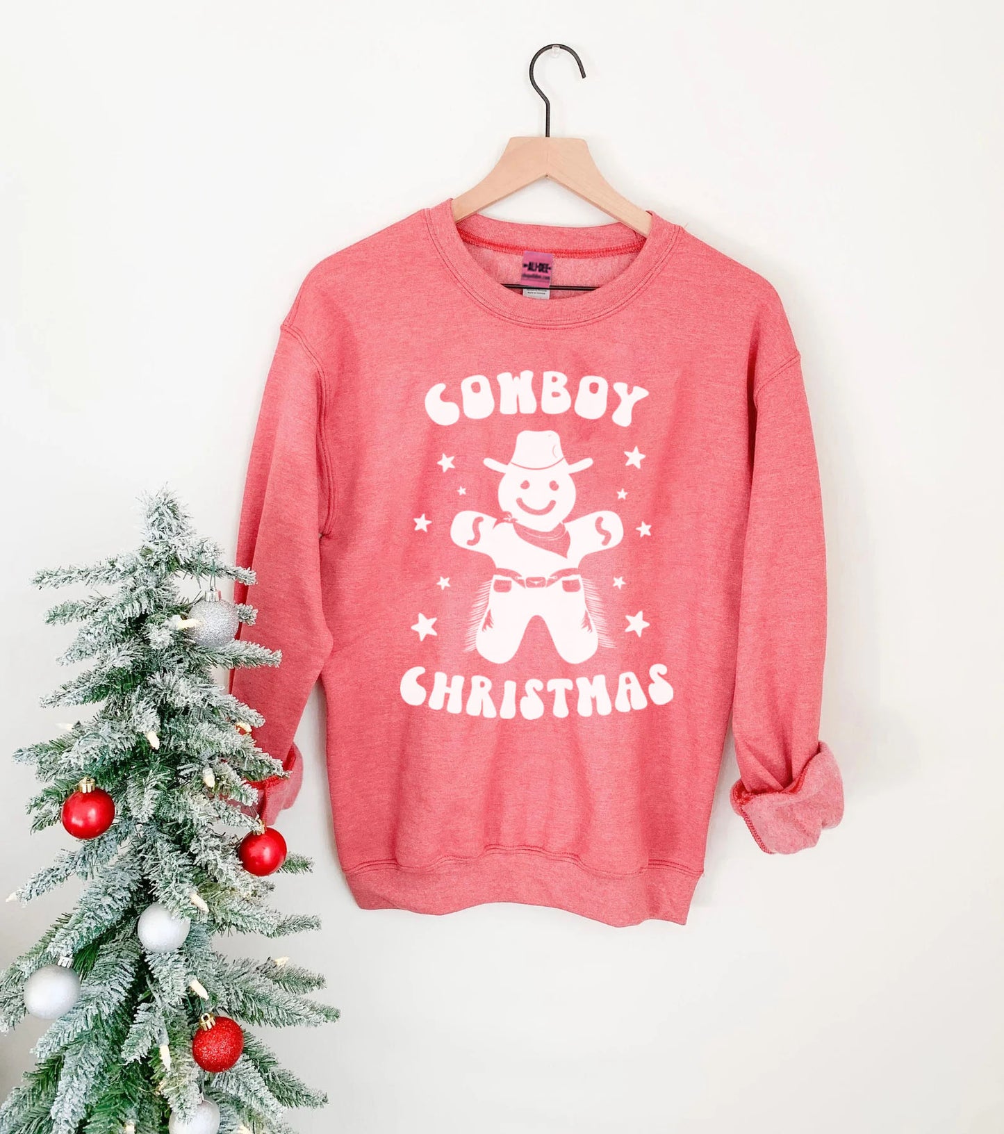 Cowboy Christmas Western Graphic Sweatshirt - Heather Sport Red