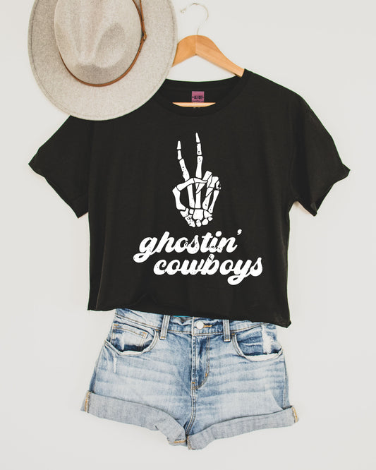 Ghostin' Cowboys Cropped Graphic Tee - Black Crop