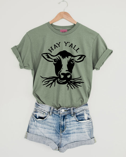 Hay Y'all Western Graphic Tee - Heather Sage