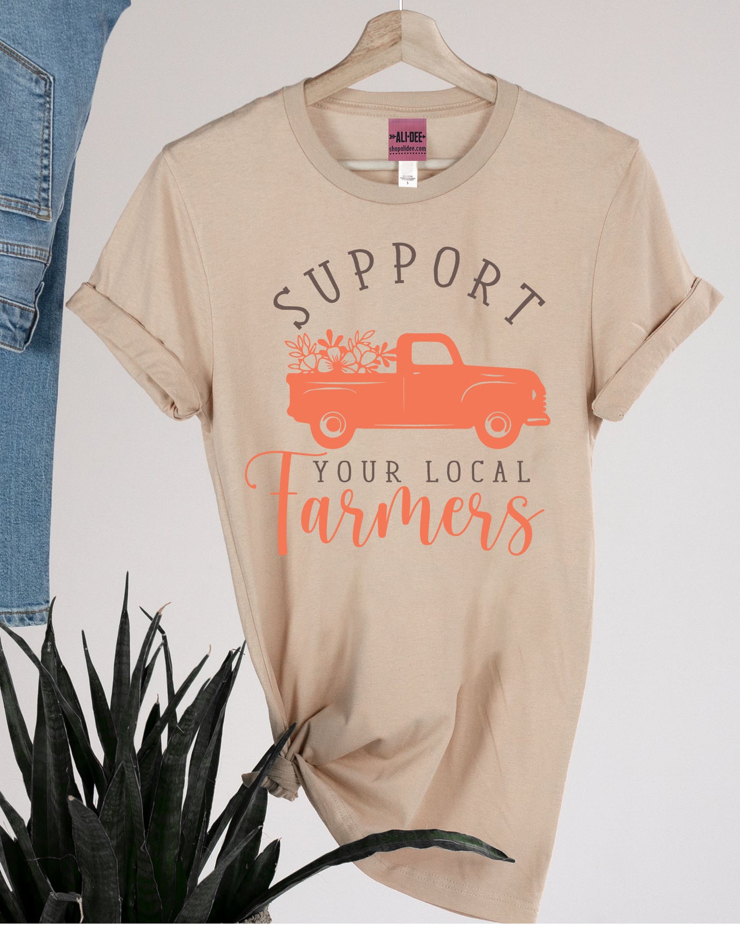 Support Your Local Farmers Western Graphic Tee - Heather Tan