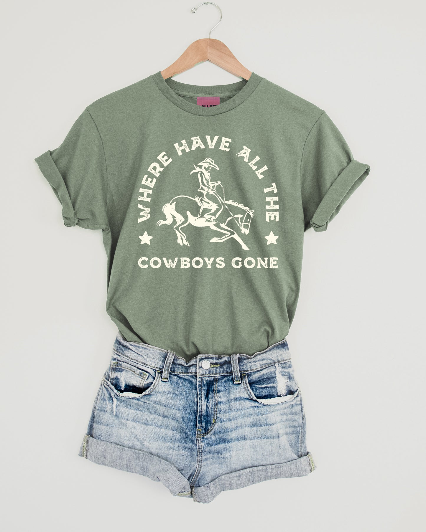 Where Have All The Cowboys Gone Western Graphic Tee - Heather Sage