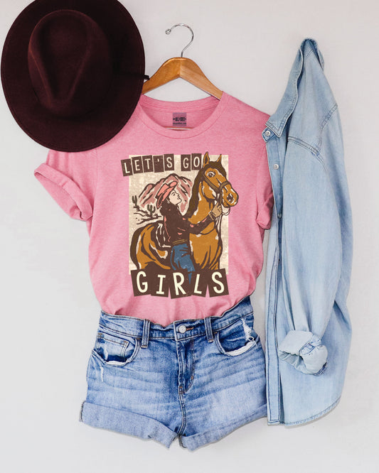 Let's Go Girls Western Graphic Tee- Heather Pink