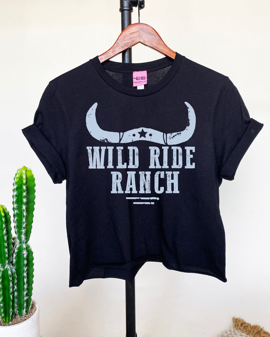 Wild Ride Ranch Western Graphic Cropped Tee - Black