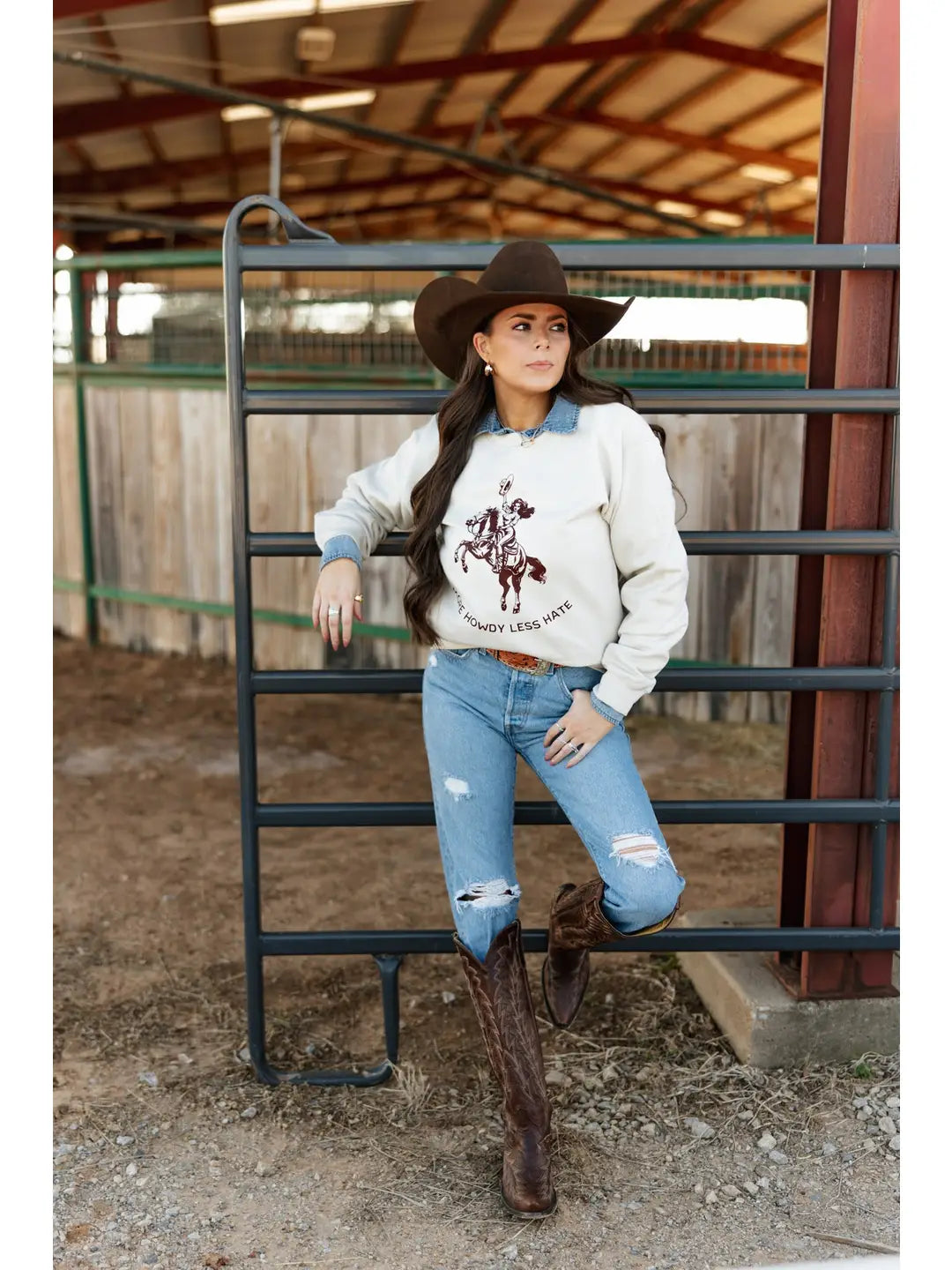 More Howdy Less Hate Cowgirl Sweatshirt - Sand
