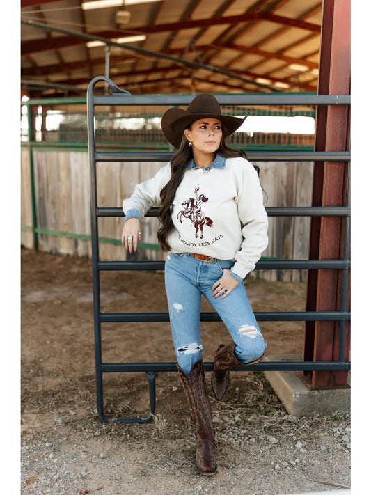 More Howdy Less Hate Cowgirl Sweatshirt - Sand