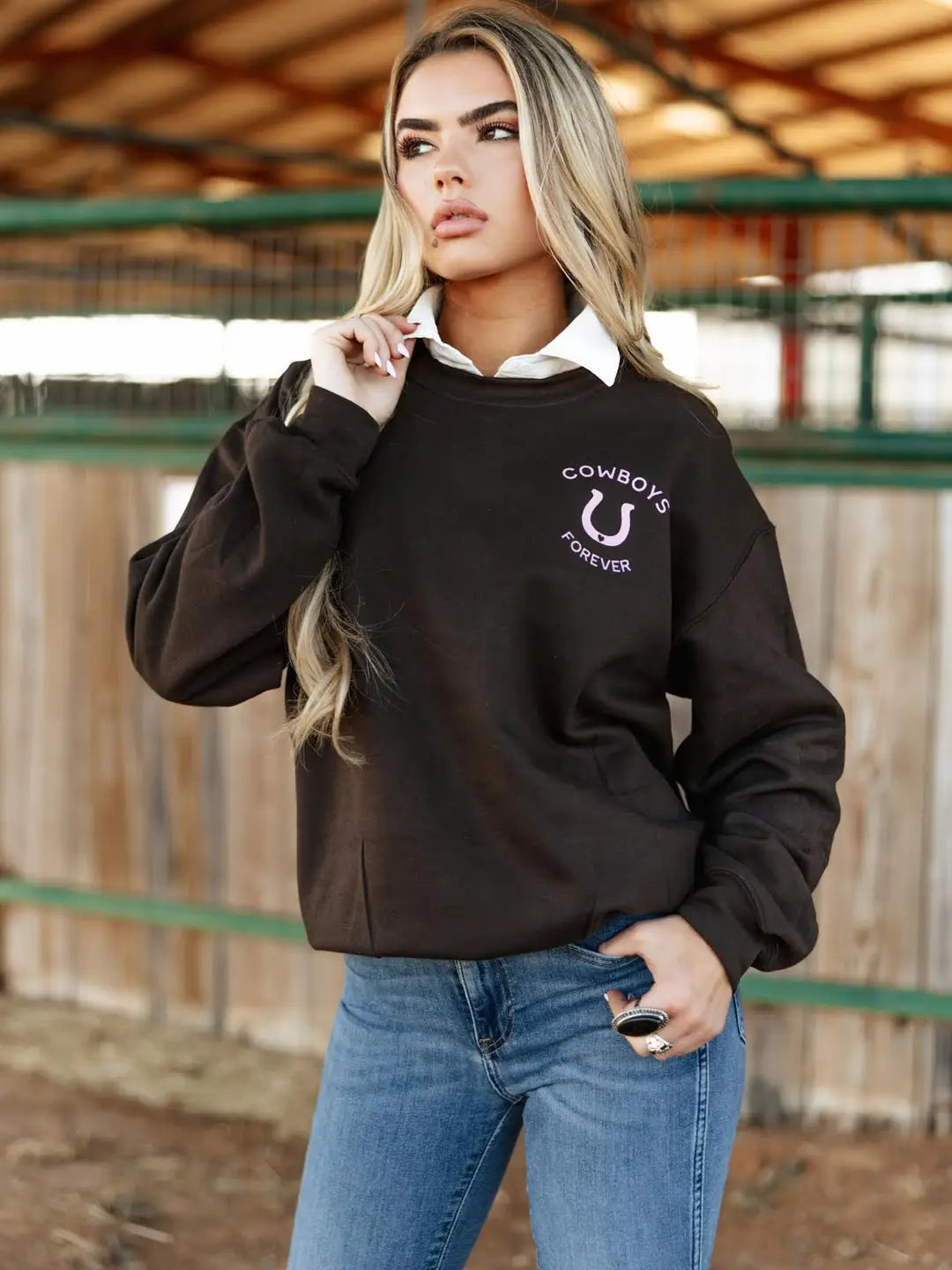 Ali Dee Cowboys Forever Sweatshirt - Chocolate
