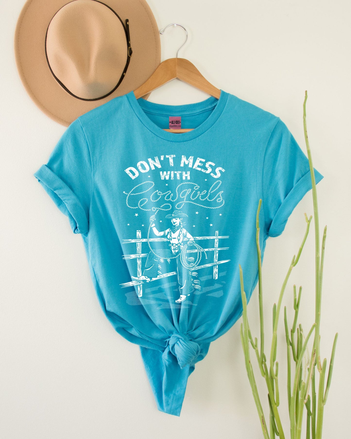 Don't Mess With Cowgirls Tee - Heather Aqua