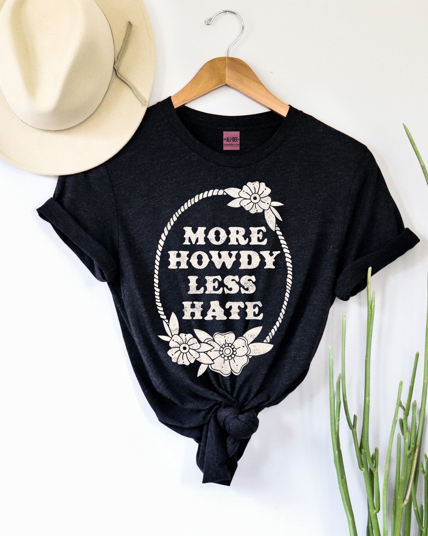 More Howdy Less Hate Tee - Heather Black