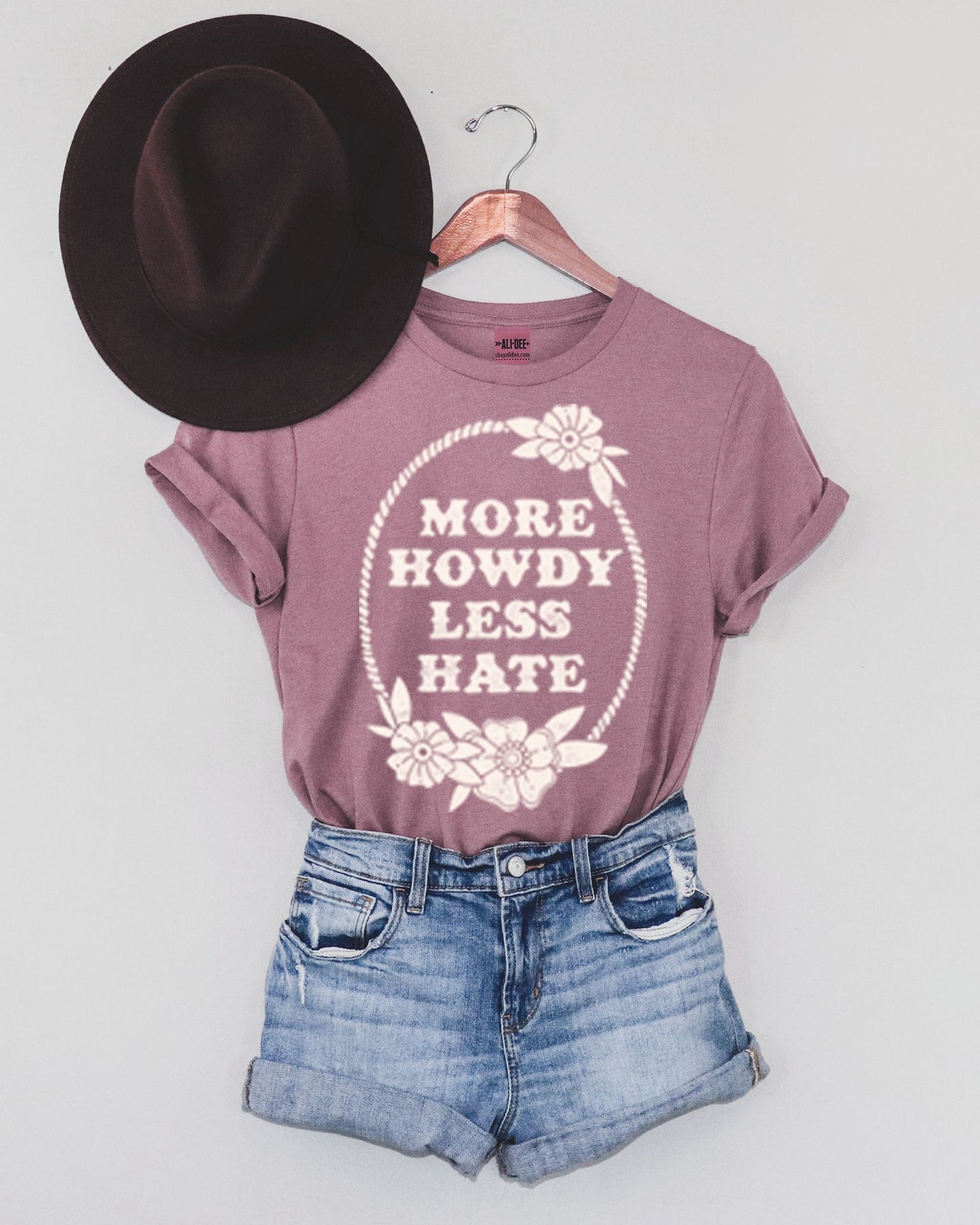 More Howdy Less Hate Tee - Heather Orchid