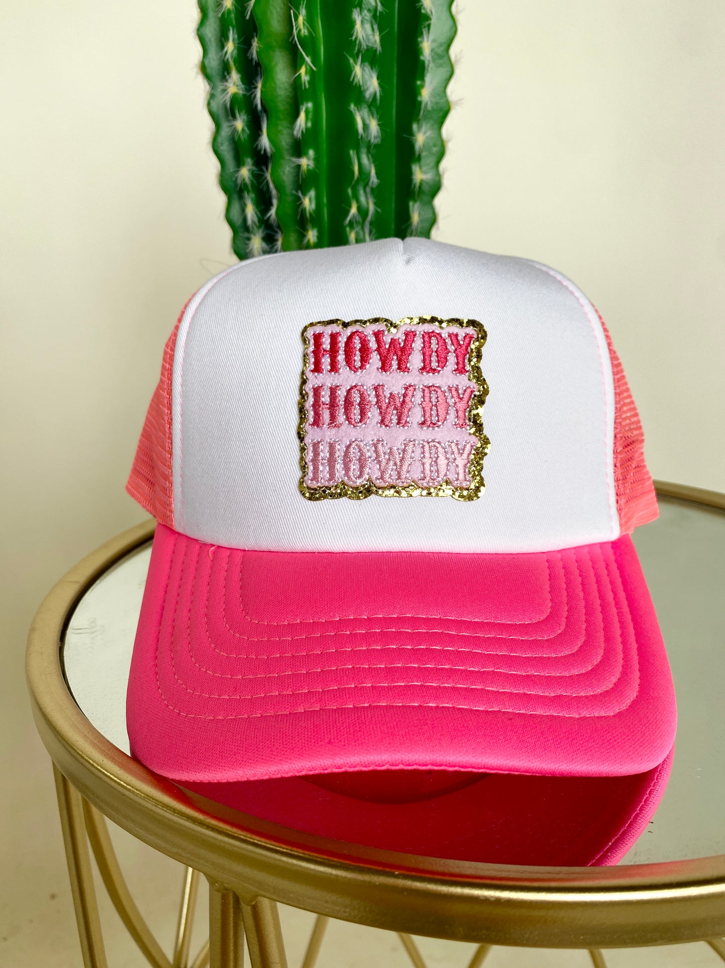 Howdy Howdy Howdy Ombre Patch Trucker Hat - Neon Pink