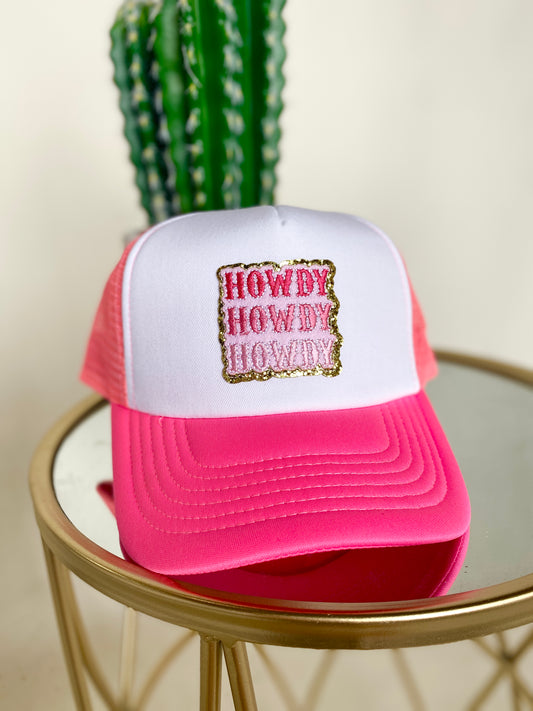 Howdy Howdy Howdy Ombre Patch Trucker Hat - Neon Pink
