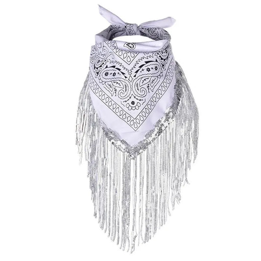 Sequins Trim Bandana - White