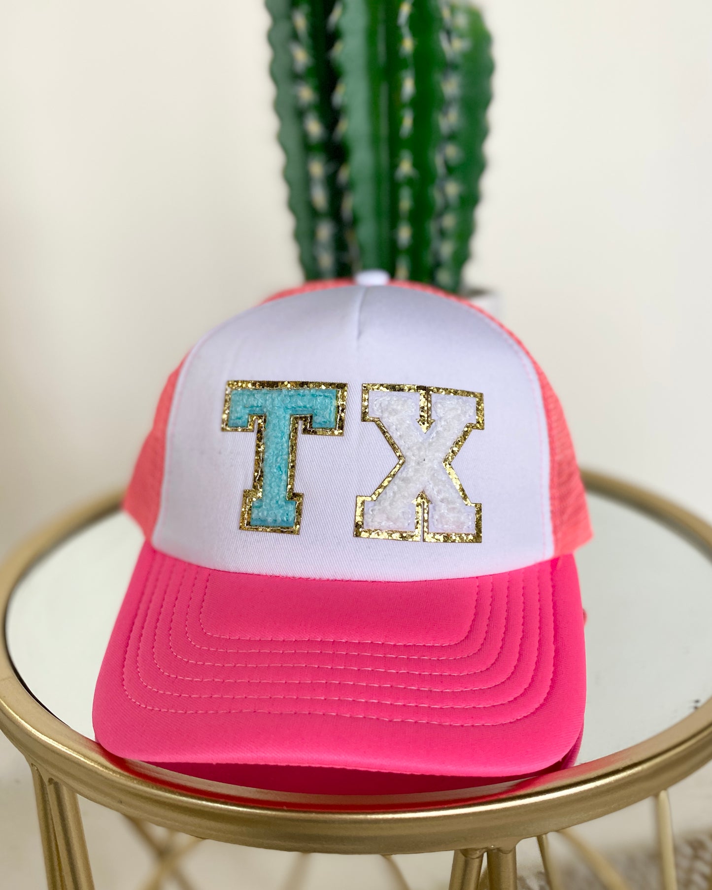 TX Chenille Letters Trucker Hat - Neon Pink