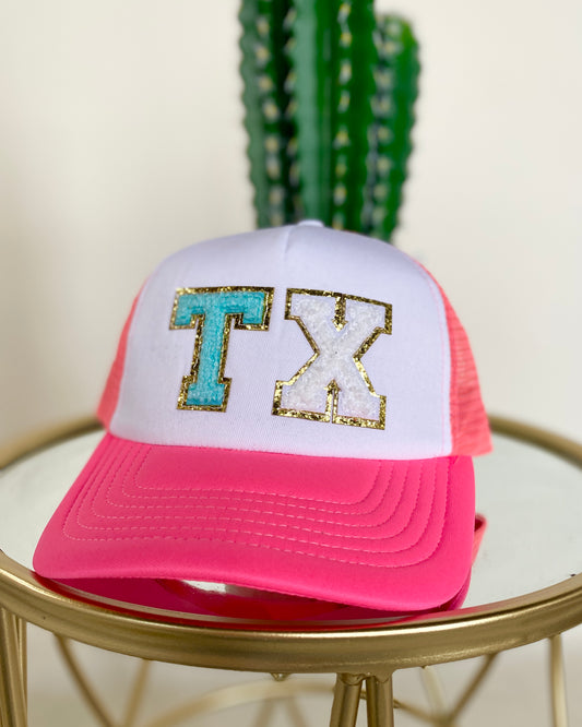 TX Chenille Letters Trucker Hat - Neon Pink