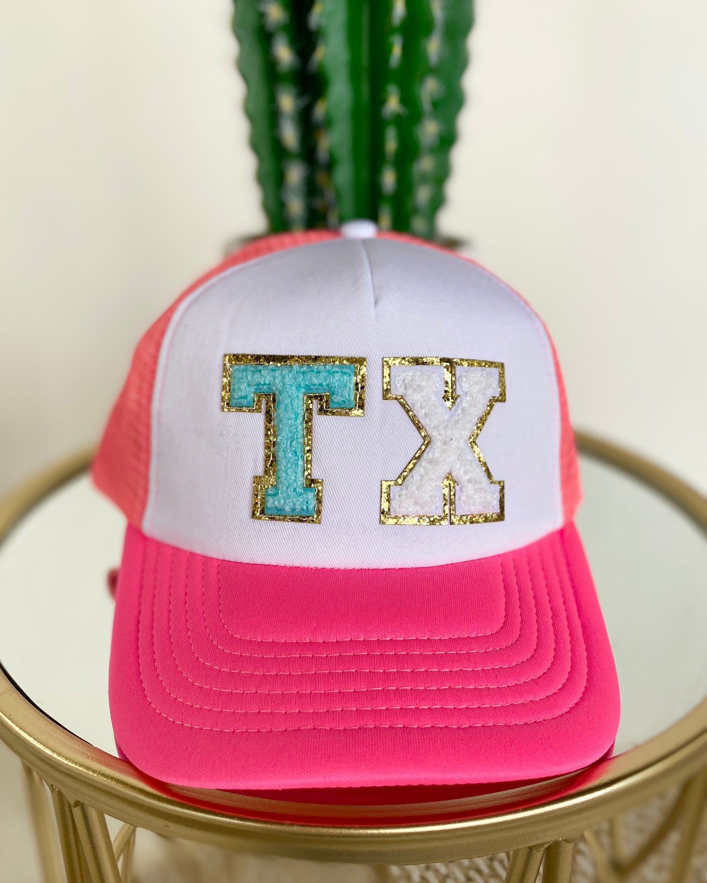 TX Chenille Letters Trucker Hat - Neon Pink
