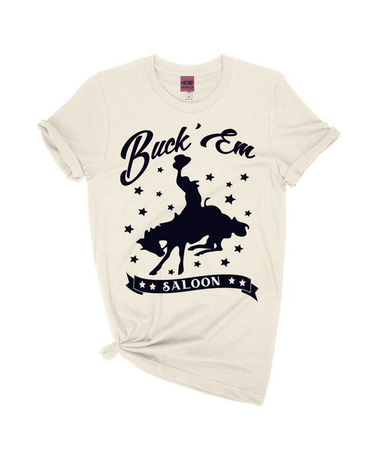 Buck 'Em Saloon Tee - Heather Dust