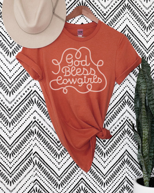 God Bless Cowgirls Tee - Terracotta