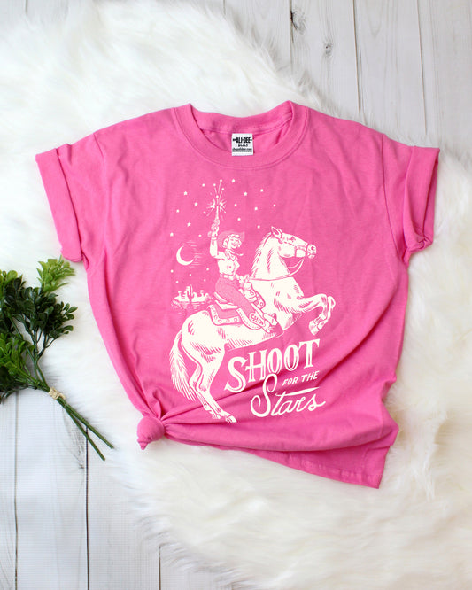 Kids Shoot for the Stars Tee - Vintage Hot Pink