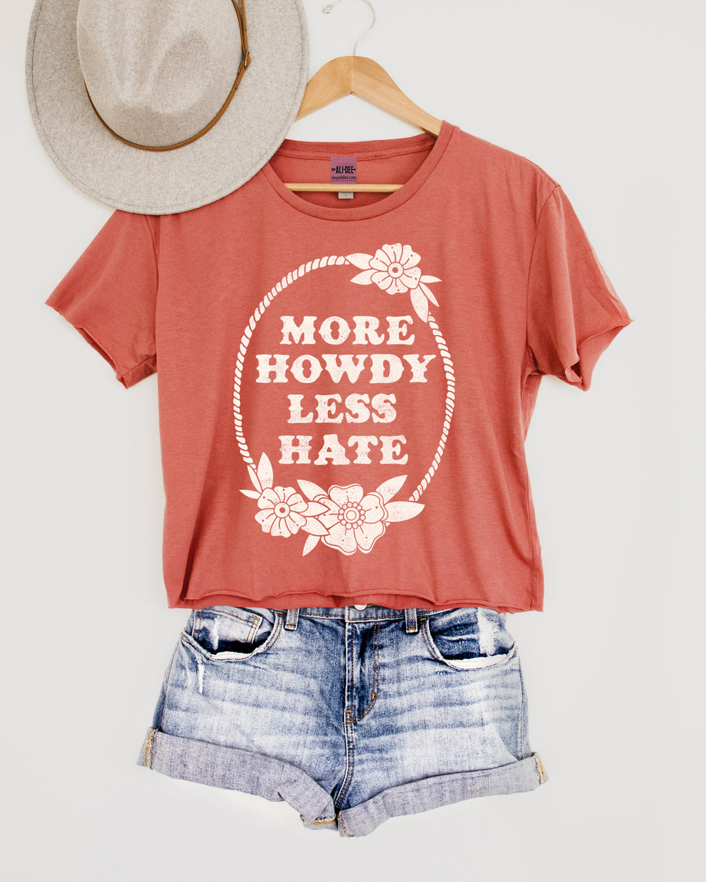 More Howdy Less Hate Crop Tee - Terracotta