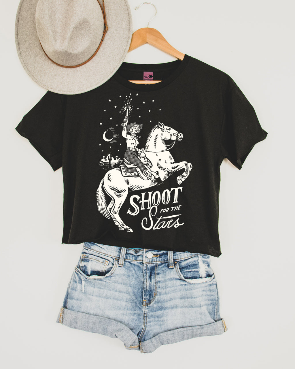 Shoot for the Stars Crop Tee - Black