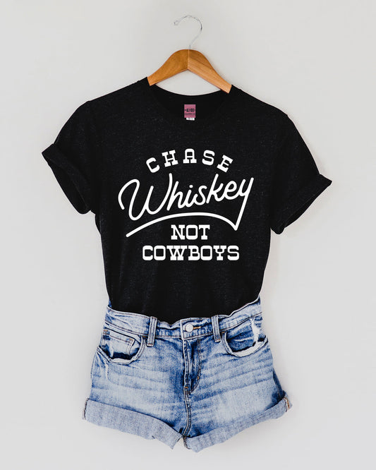 Chase Whiskey Not Cowboys Crop Tee - Black