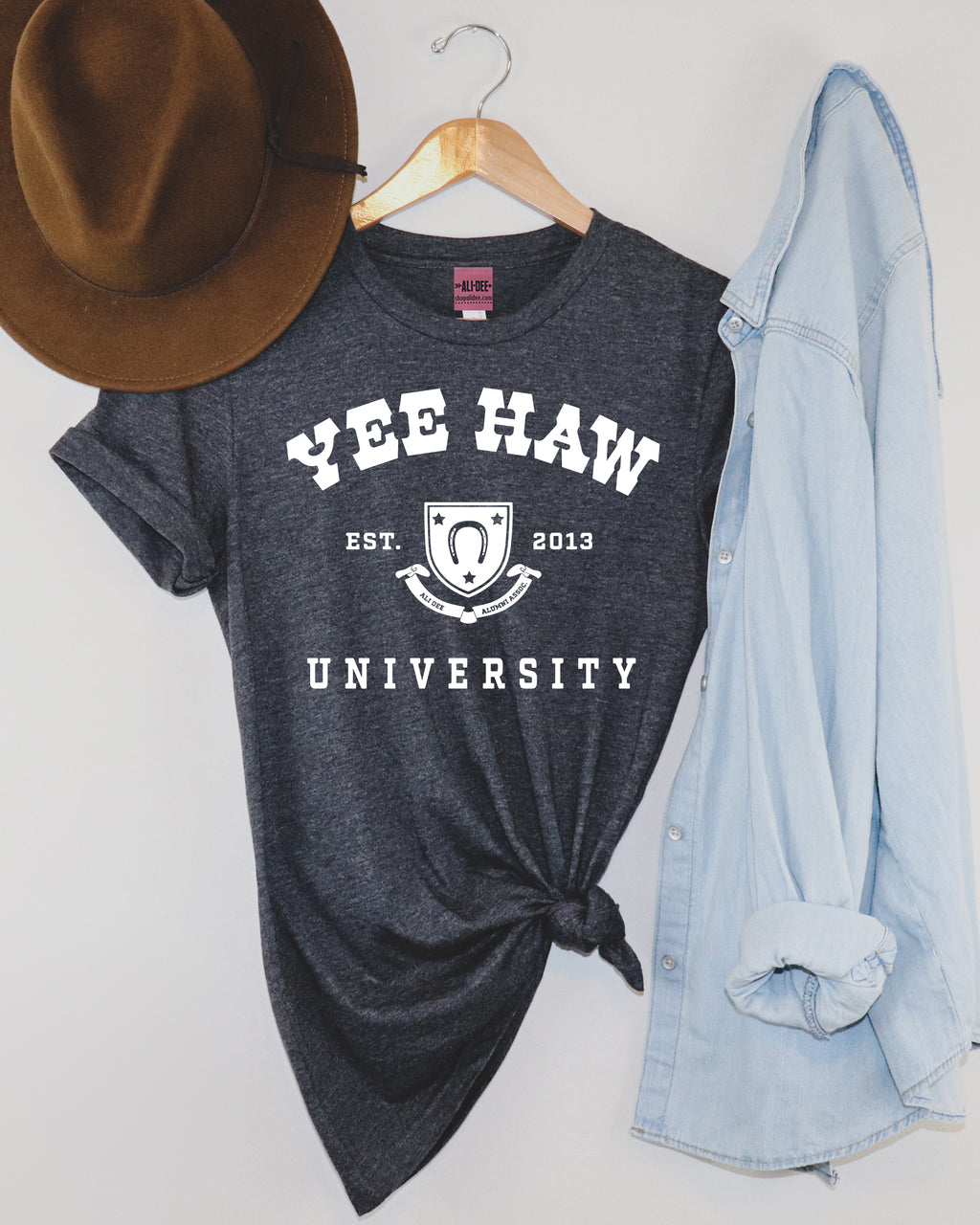 Yee Haw University Tee - Heather Charcoal
