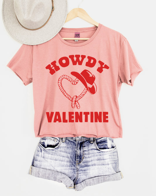 Howdy Valentine Western Valentines Cropped Graphic Tee - Peachy Pink Crop