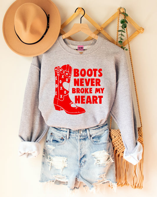 Boots Never Broke My Heart Western Valentines Sweatshirt - Grey