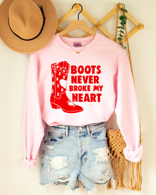 Boots Never Broke My Heart Western Valentines Sweatshirt - Pink