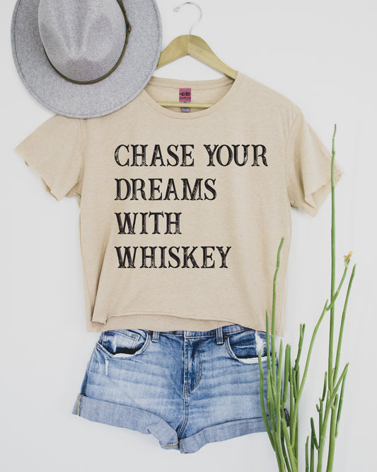 Chase Your Dreams With Whiskey Crop Tee - Vintage White
